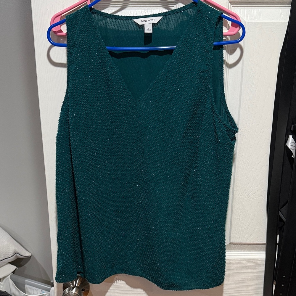 Nine West Teal Green Sleeveless V-Neck Beaded Camisole